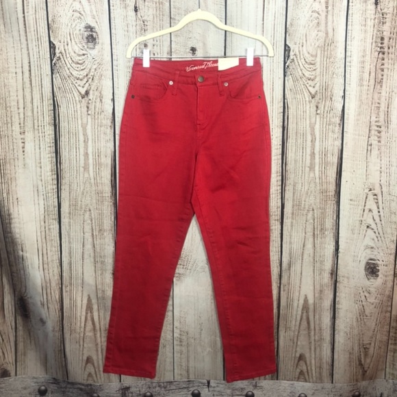red straight jeans